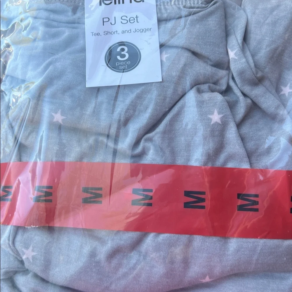 NWT Felina Womens 3 Piece Pajama Set Lounge Set‎ Gray Stars XL
